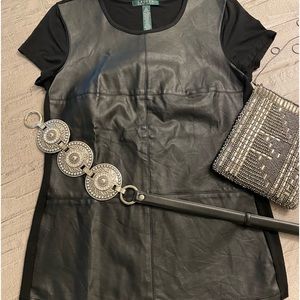Ralph Lauren faux leather top with polyester back and sleeves.